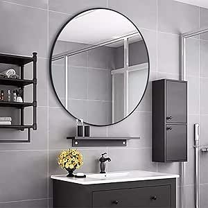 Rumcent - Espejo de pared con marco de metal redondo, tamaño grande