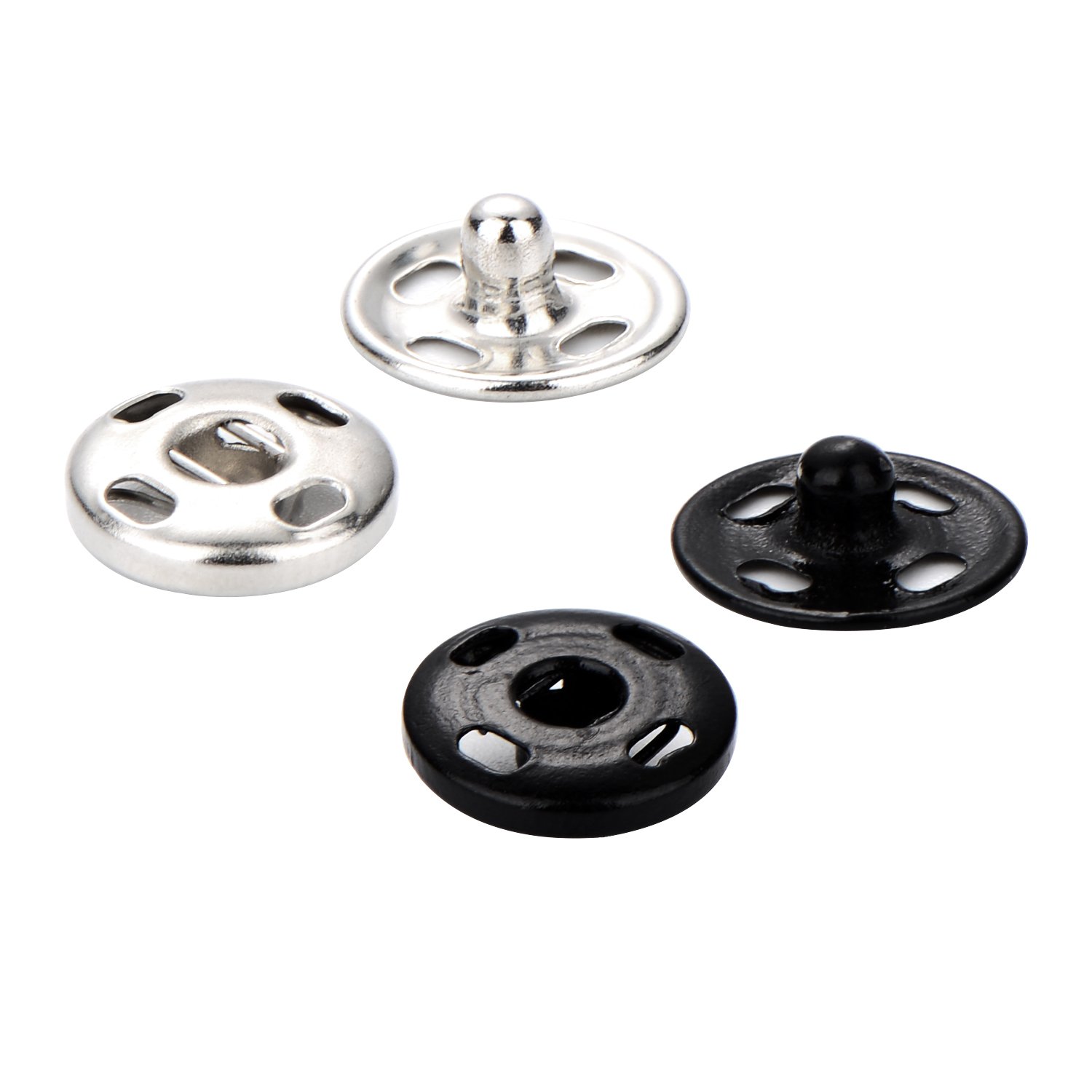Sumind 100 Sets Sew-on Snap Buttons Metal Snap Fastener Press Button for Sewing Clothing, Black and Silvery (10mm)