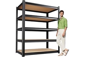XCXVVB 72" H*46" W Garage Shelving,Heavy Duty Garage Storage Shelves,Metal Shelving Unit,5 Tier Adjustable Steel Utility Shelf,Use for Basement,Warehouse, Pantry Closet,Black (72" H*46" W*19.7" D)
