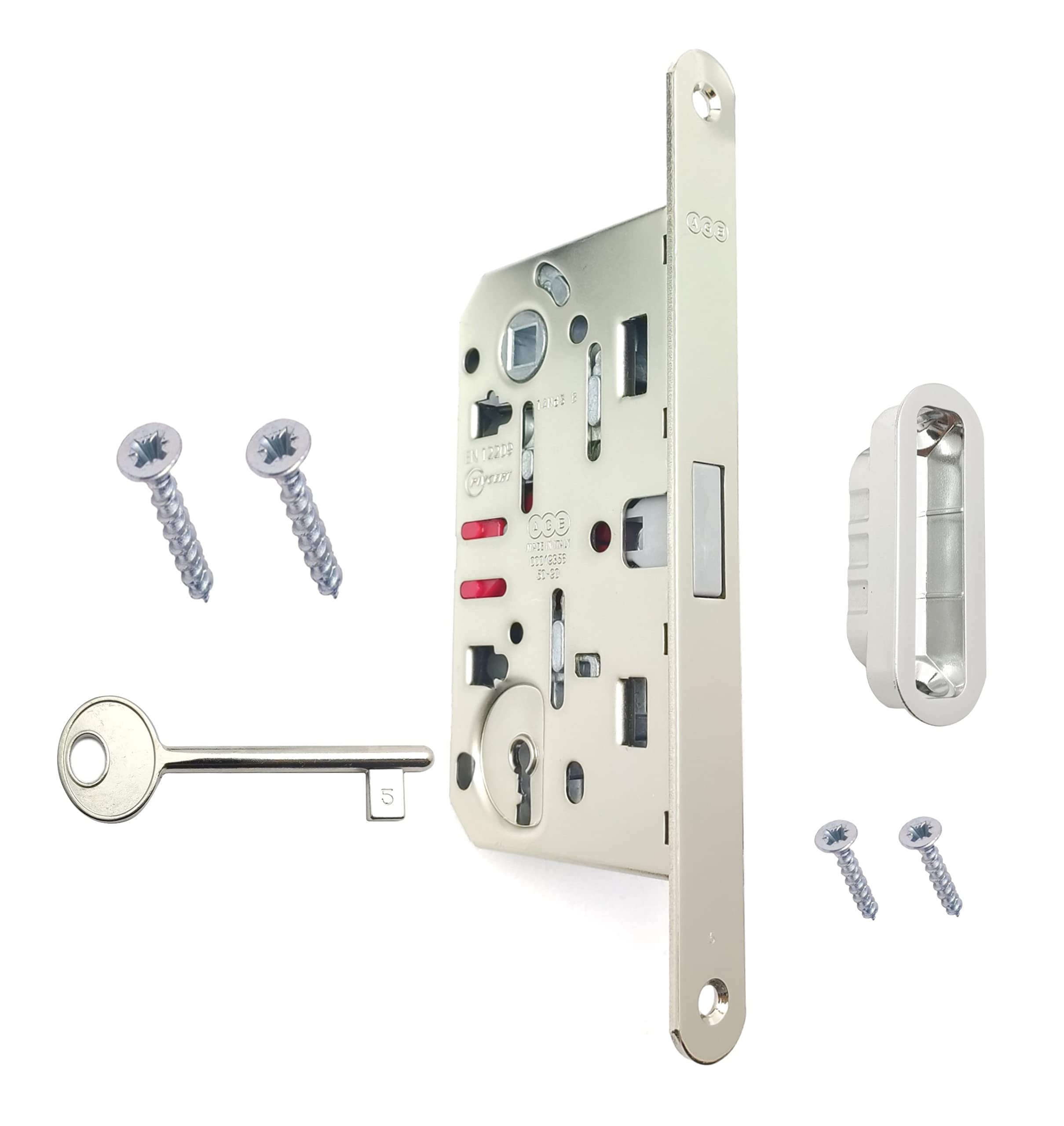 Magnetic Lock POLARIS AGB with Front 18x196 mm. (INTER. 90 ENTR. 50, KEY HOLE, POLISHED NICKED)