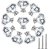 NORTHERN BROTHERS 10 Pack 30mm Crystal Cabinet Knobs, Diamond Glass Drawer Knobs with 3 Screw Sizes, for Dresser, Kitchen & B