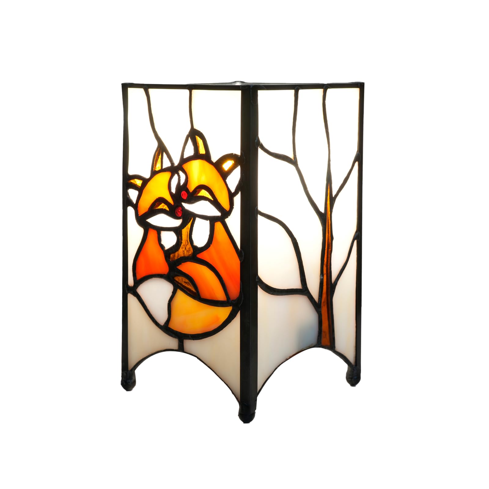 Photo 1 of NUODITOS Tiffany Lamp Orange Stained Glass Table Lamp Small Foxes Animal Night Light Mini Retro Bedside Table Light for Home Decor Boys Girls Christmas Halloween Gifts