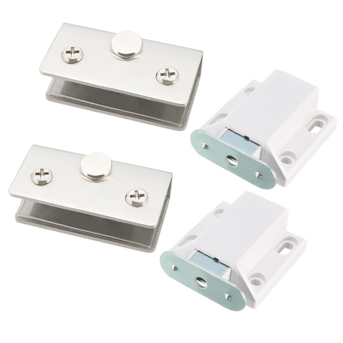 Sourcingmap 8-10mm Glass Door Magnetic Touch Catch Latch Closure Plastic White with Clamp 2 Set