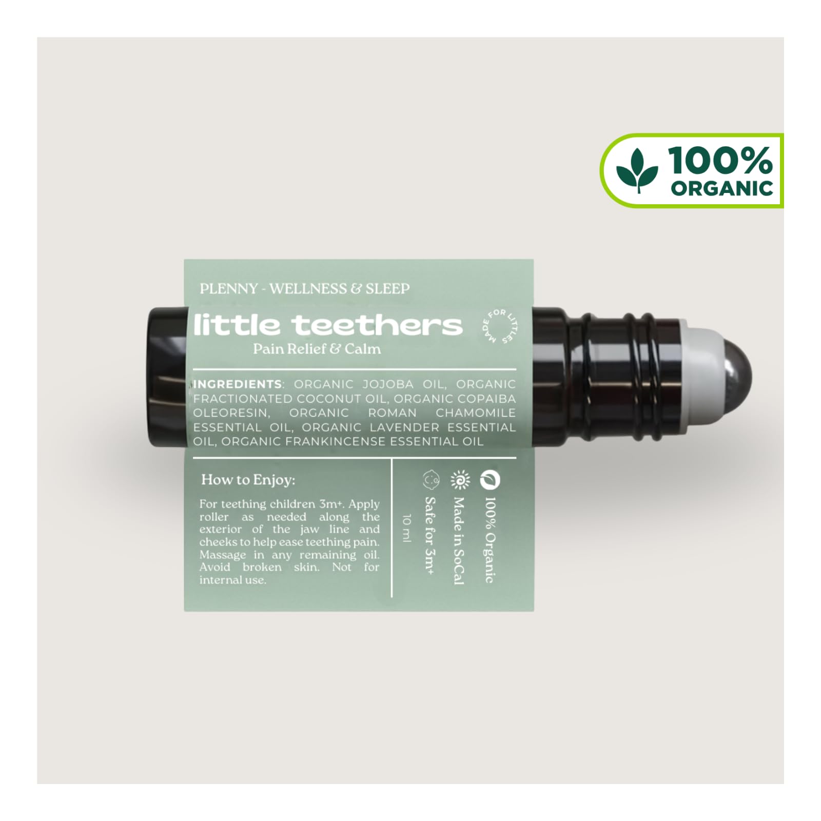 Natural Teething Relief Roller with Organic Essential Oils, 3 Months+, Made with Jojoba Oil, Chamomile, Lavender, Frankincense