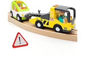 DSHMIXIA Wooden Train Cars Track Accessories Set - Small Vehicles Magnetic Trailer Truck - Fit for Wooden Train Track - Railway for Boys and Girls