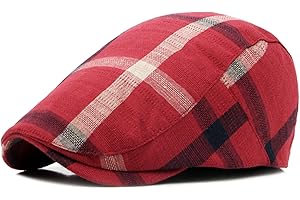 meioro Men's Striped Plaid Newsboy Hat Cabbie Beret Ivy Flat Cap Adjustable Gatsby Hat Hunting Driving Cap