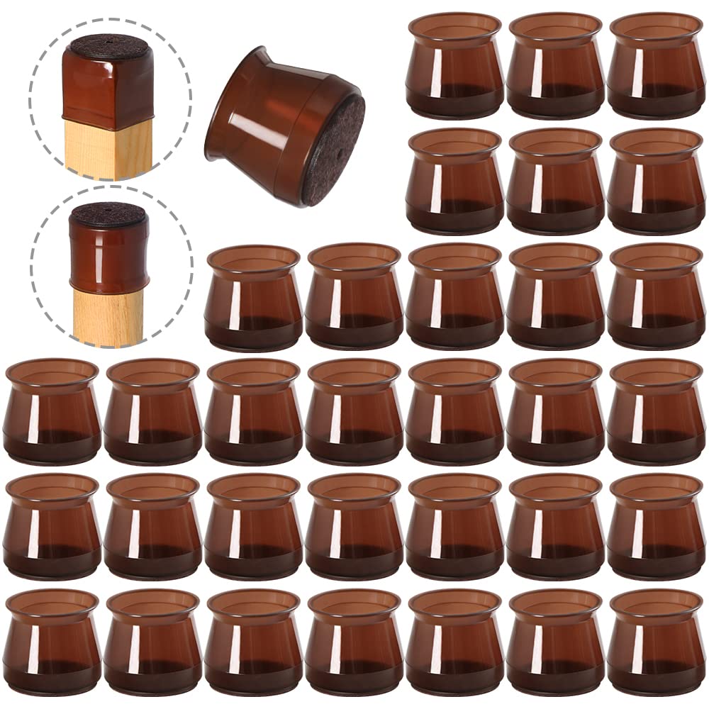 Furniture Pads Floor Protectors, 32Pcs Brown Chair Leg Floor Protectors, Silicone Chair Leg Caps Cover Felt Pads for Furniture Feet, Protect Your Hard Wood/Tile/Laminate Floors