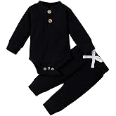 Newborn Baby Boy Girl Clothes Ribbed Knitted Cotton Long Sleeve Romper Long Pants Solid Color Fall Winter Outfits