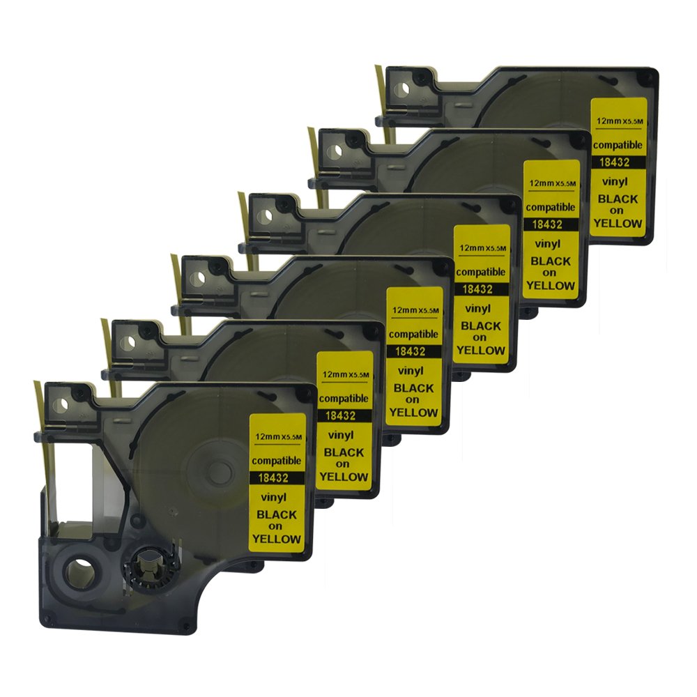 Compatible 18432 S0718450 for DYMO Rhino IND Black on Yellow Vinyl Label Tape 12mm 1/2" (6PK)