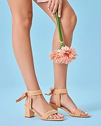 Womens Open Toe Ankle Tie Back Low Block Chunky