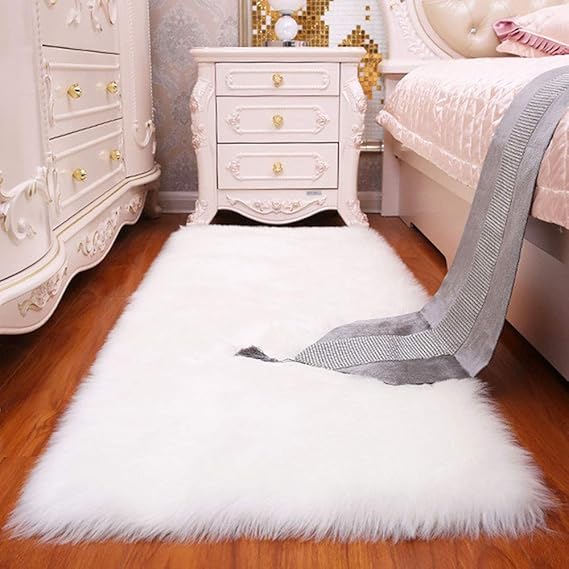 JHWX Seidiger flauschiger zotteliger Kunstfell-Teppich, für