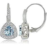 Sterling Silver Gemstone & White Topaz Trillion-Cut Leverback Earrings