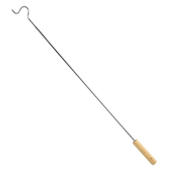CLOSET REACHER POLE WITH HOOK AND WOODEN HANDLE, HEAVY DUTY – ADJUSTABLE 2.75-5 FEET, CHROME PLATED STEEL CLOTHING HANGER SHEPHERDS HOOK TO EASILY REACH CLOTHES ETC – PERFECT FOR COLLEGE DORM