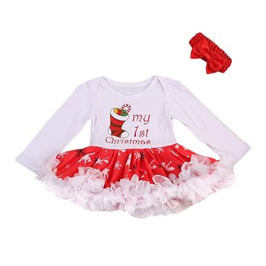 Amazon.com: Baby Girl Christmas Dress My First Christmas Romper ...