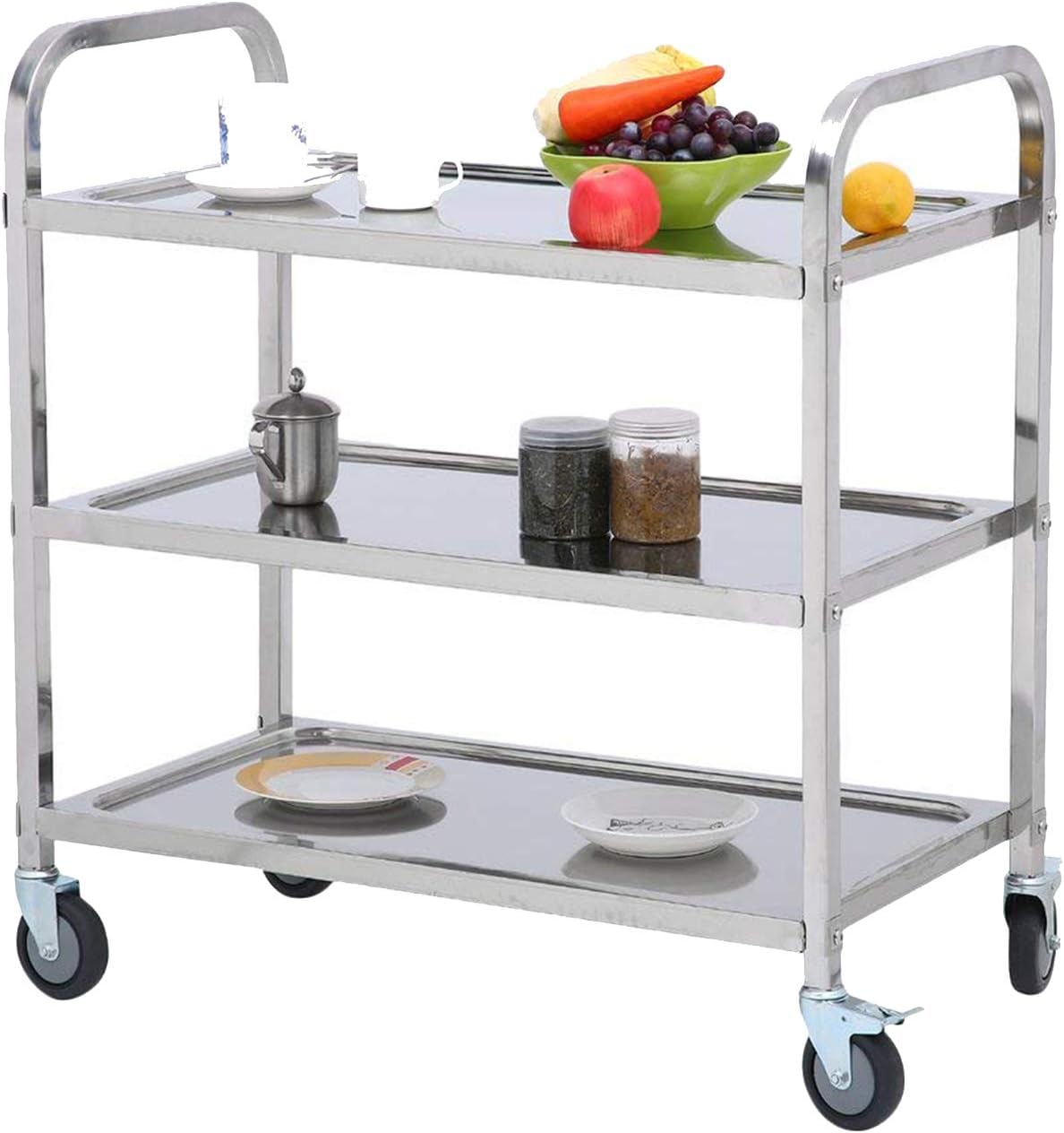 Nisorpa 3 Tier Stainless Steel Catering Trolley Wheels Utility Cart Kitchen Cart Serving Trolley with Locking Wheels for Kitchen Hotels-950 x 500 x 950MM