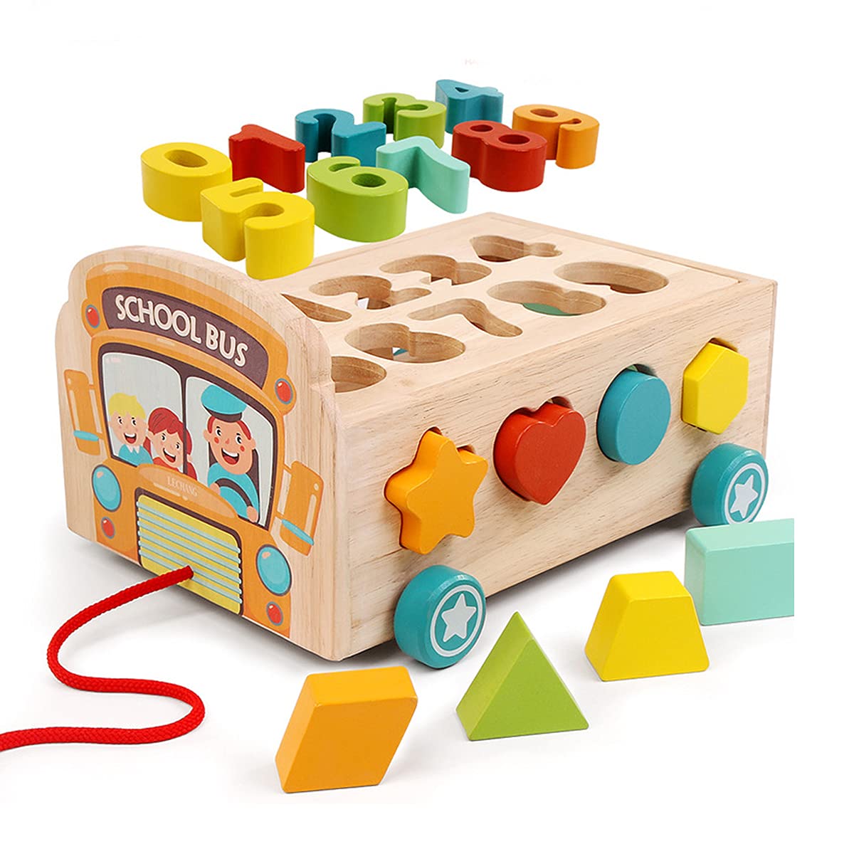 Classic Wooden Toddler Toy Age 24 Pulling Bus 123 Number Learning