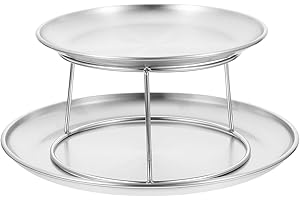 NIYANGLE Stainless Steel Seafood Tray 2 Tier Serving Plates 10.23X10.23X4.33In Reusable Dessert Stand for