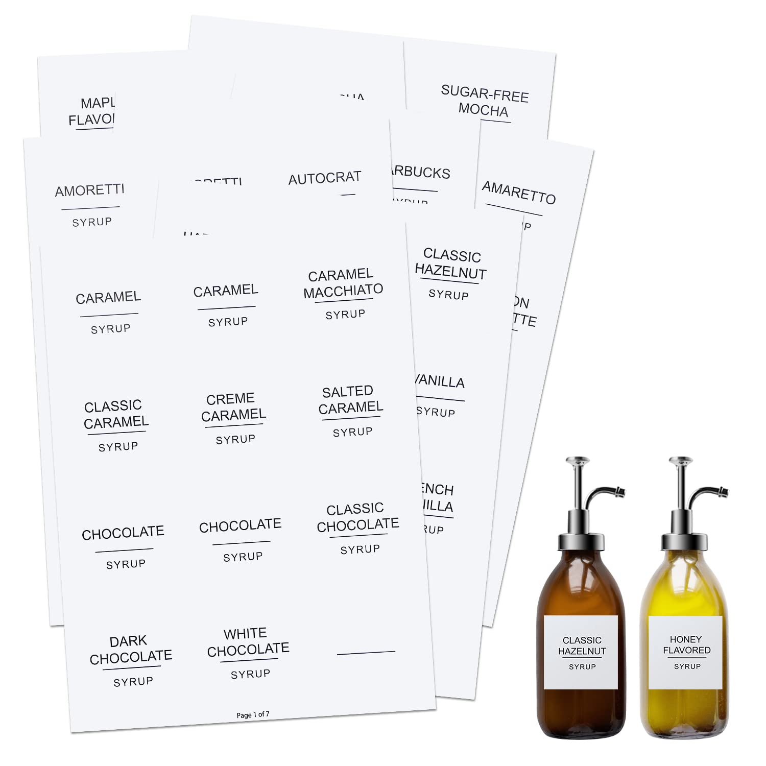 AIEX Coffee Syrup Labels, 84pcs Waterproof White Minimalist Coffee Syrup Labels Stickers for Bottles Coffee Bar Containers Dispenser Organization (B29043)