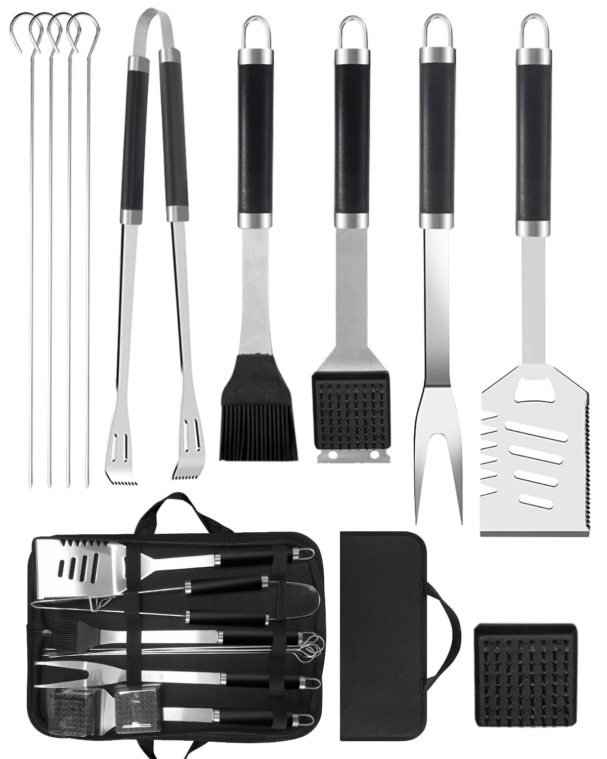 BBQ Tools Set for Dad, 11pcs Stainless Steel BBQ Utensils Set with Heat Resistant Handle, Case, Premium BBQ Accessories Set for Travel, Camping, Outdoor, BBQ Kit for Men and Women Gift