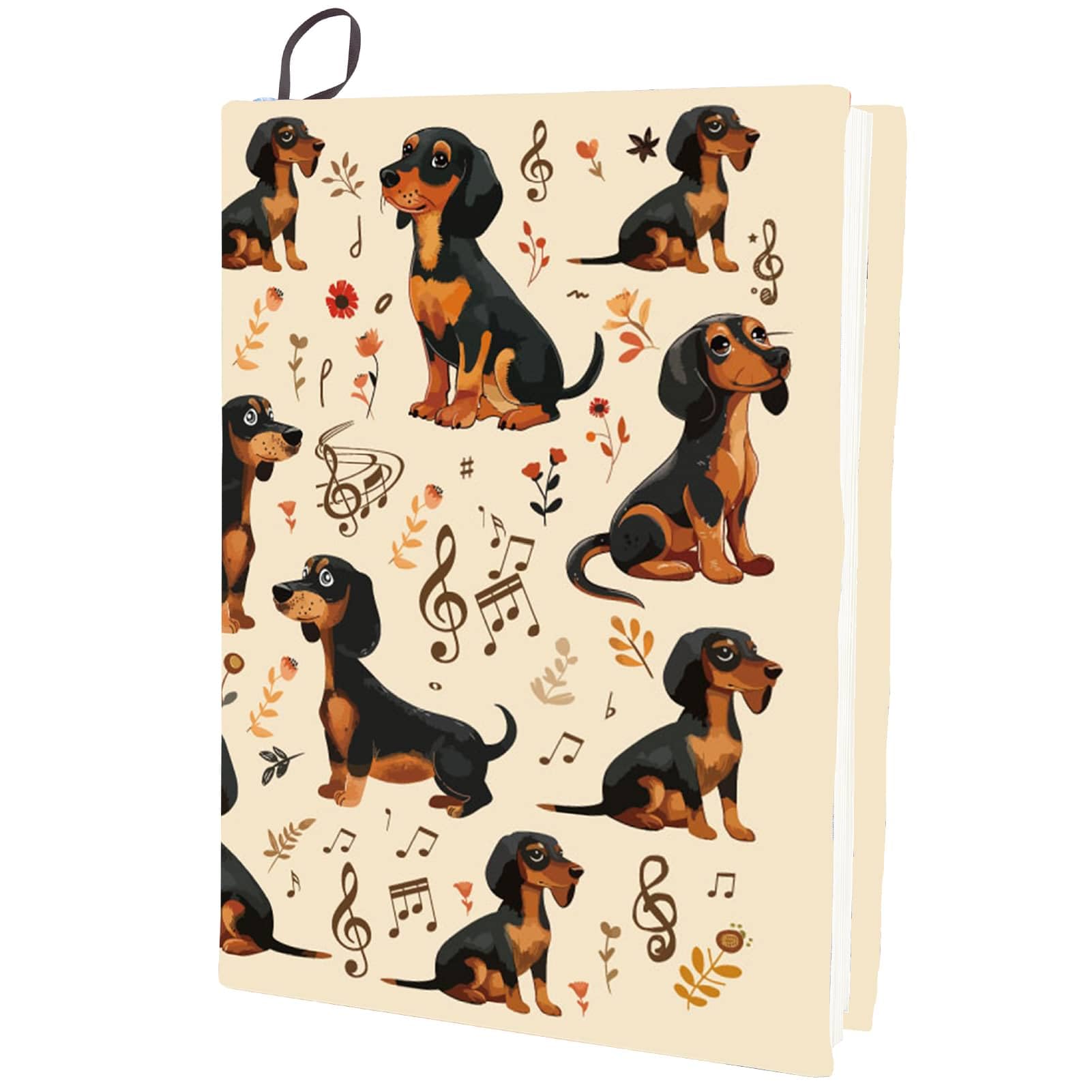 CRASPIRE Cartoon Dog Stretchable Book Cover Music Note Cute Khaki Washable Reusable Nylon Cloth Elastic Covers Protector for Hardcover Paperbacks Book Lovers Gift Notebook Textbook