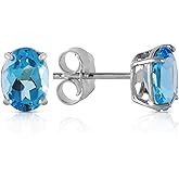14k White Gold Oval-Shaped Blue Topaz Stud Earrings