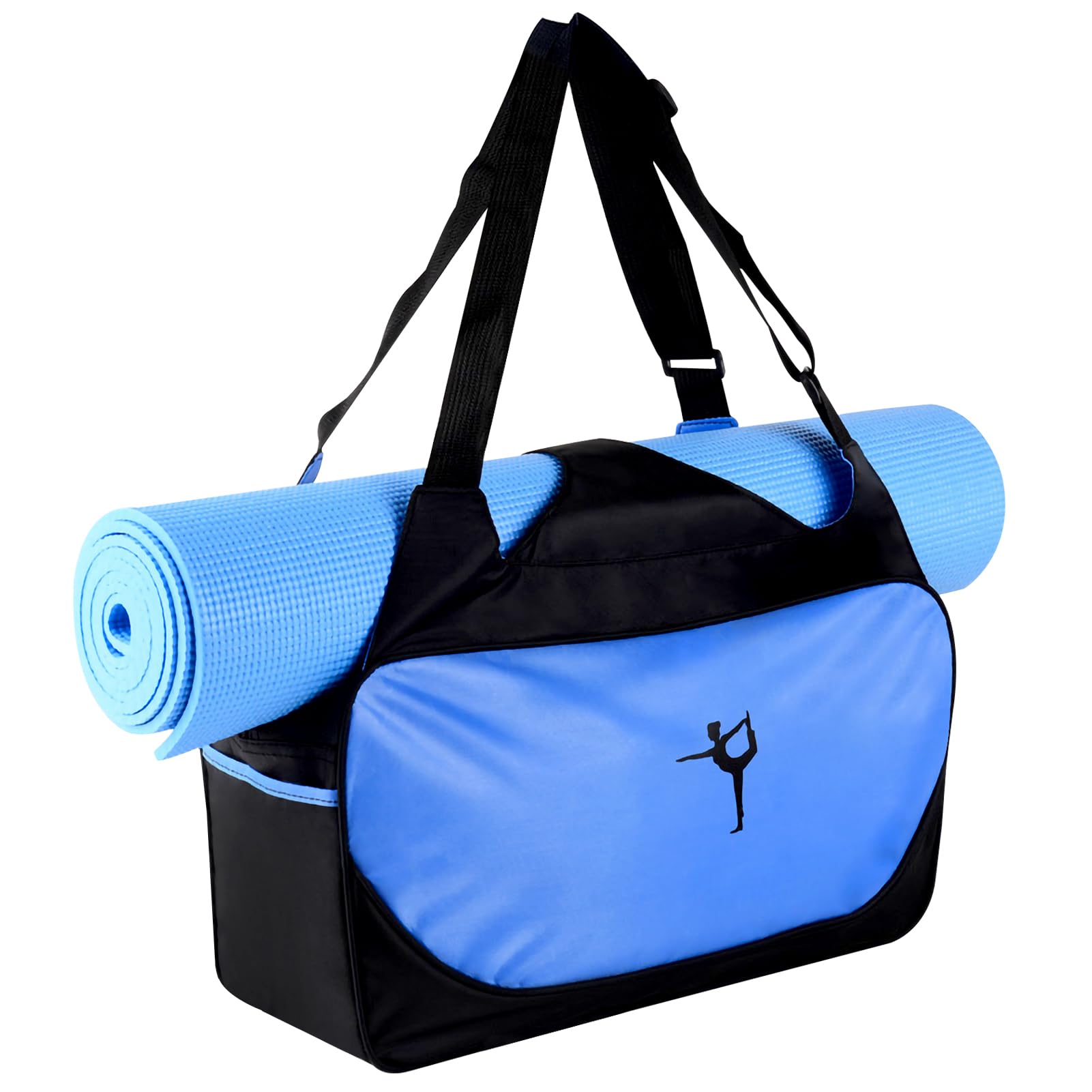 Yoga Bag, Polyester Material Yoga Mat Bag Large Capacity Small Gym Bag Women with Adjustable Straps for Women Men Gym Sports 48x24x16cm/18.9x9.4x6.3in(Blue)