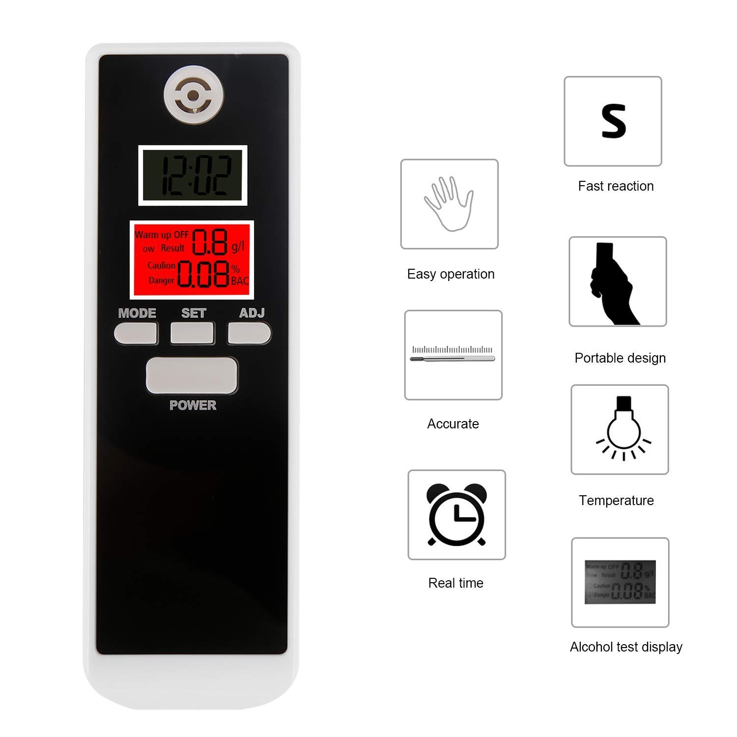 Alcohol Breathalyzer bedee Brethalizer Breathalyser Kit Alcohol Breath Tester Professional Digital Breath Analyzer Large LCD Display High Accuracy Fast Response Backlight Portable Electronic Breathalyzer