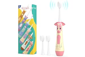 NELL&WELL Kids Electric Toothbrush, 2-Min Timer, 3 Modes with Memory, IPX 7 Waterproof, Battery Powered Kids Toothbrush with 3 Soft Bristles Heads for Children Boys and Girls Ages 3+…