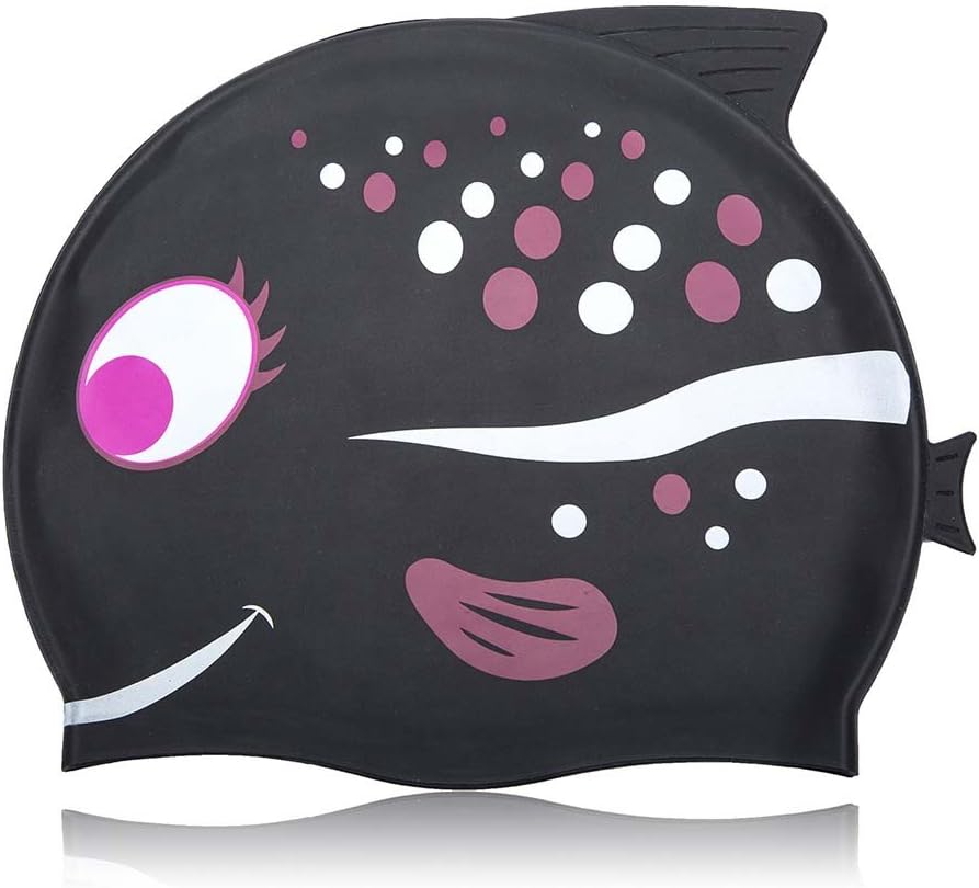 NGWALL Kids Swimming Cap Sartoon Fish Pattern Design (Silicone) Boy Swimming Cap Girl Swimming Cap Swim Cap for Children
