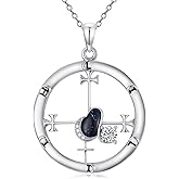 AHTAMOS Lilith Necklace 925 Sterling Silver Unique Sigil of Lilith Necklace Blue Sandstone Crescent Moon Cross Pendant Witchy Jewelry for Women Birthday Christmas Gifts