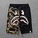 Shark Pattern Camouflage Stitching Shorts Men Drawstring Black Sports Shorts