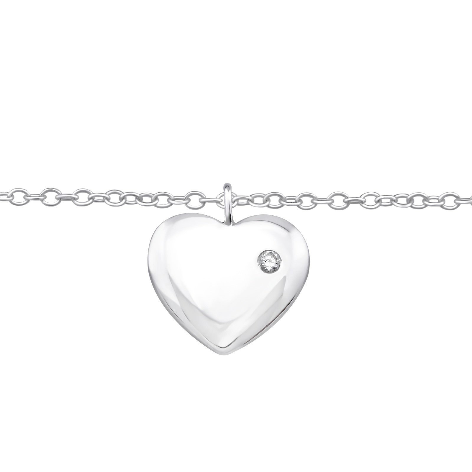 The Rose & Silver Company Women 925 Sterling Silver with a Cubic Zirconia Stone Heart Anklet 25cm / 9.8"