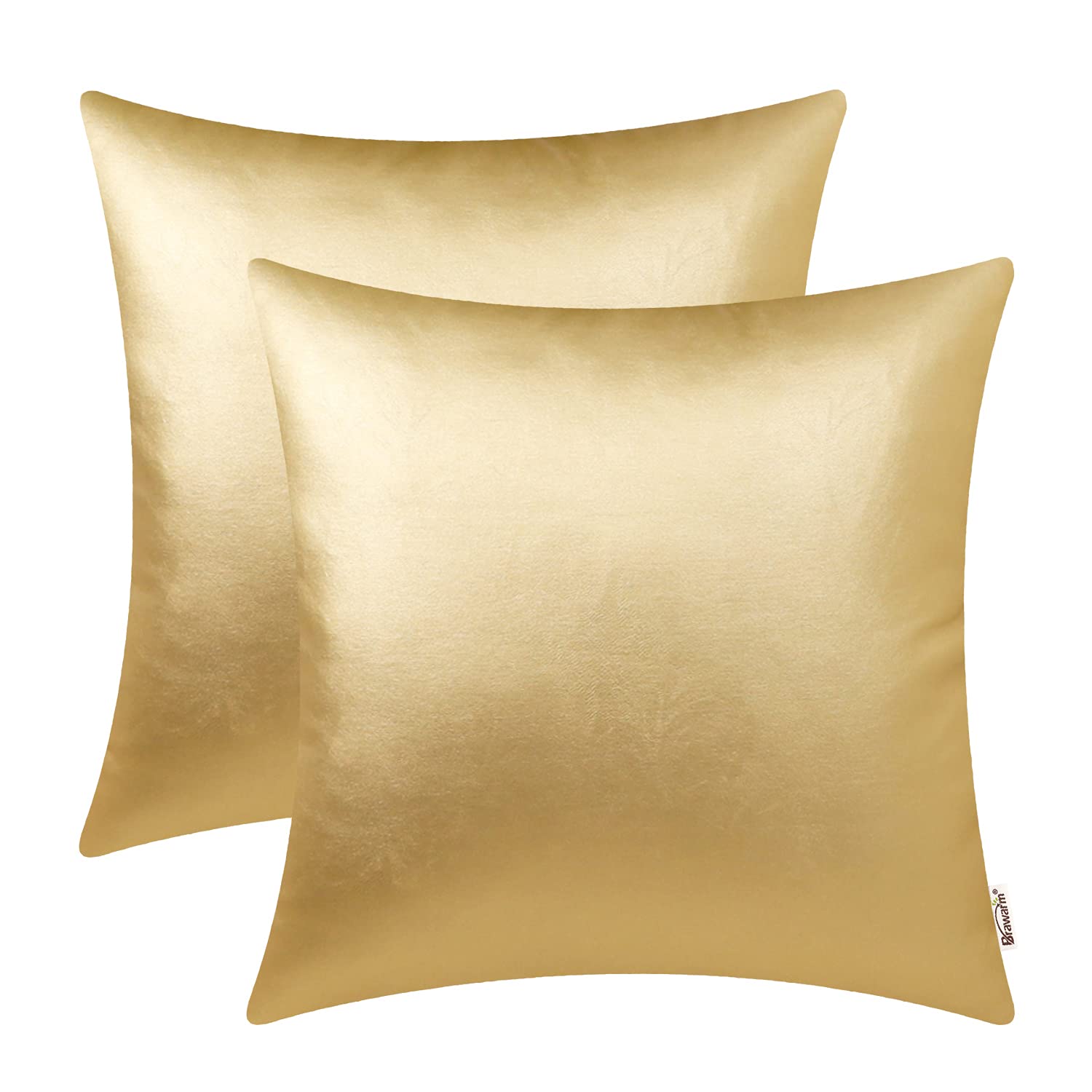 BRAWARM Decorative Throw Pillow Covers, Faux Leather Throw Pillow Cushion Covers, Solid Faux Leather Couch Cases for Living Room Garden Bed, Gold, 45cm x 45cm, Pack of 2