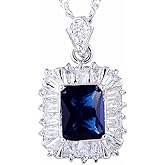 RIZILIA Pendant with 18" Chain & Rectangular Cut CZ [5 Colors available] in White Gold Plated, Simple Modern Elegant