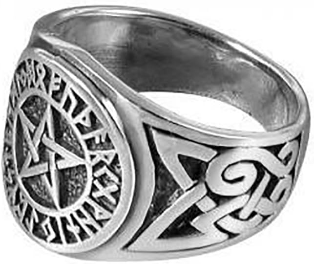 Pentagram Pagan Ring with Celtic Knots and Viking Runes 925 Sterling Silver