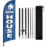 Open House Sign Kit with Flag and Stake, Real Estate Open House Signs, 8Ft Blue Banner