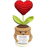 Tiny Detalles Cute Crochet Heart Flower, Friendship Cheer Up Gifts for Women on Birthday, Friends are The Family We Choose Positive Crochet, Appreciation Gifts for Coworkers, Friends, Men, Bestie