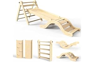 doowroodni Pikler Triangle Set 7in1 Toddler Climbing Toys Indoor Foldable Baby Climbing Toys Wooden Montessori Climbing Set with Arch, Ramp, Ladder for 1-3 Years, Jungle Gym for Kids (Natural)