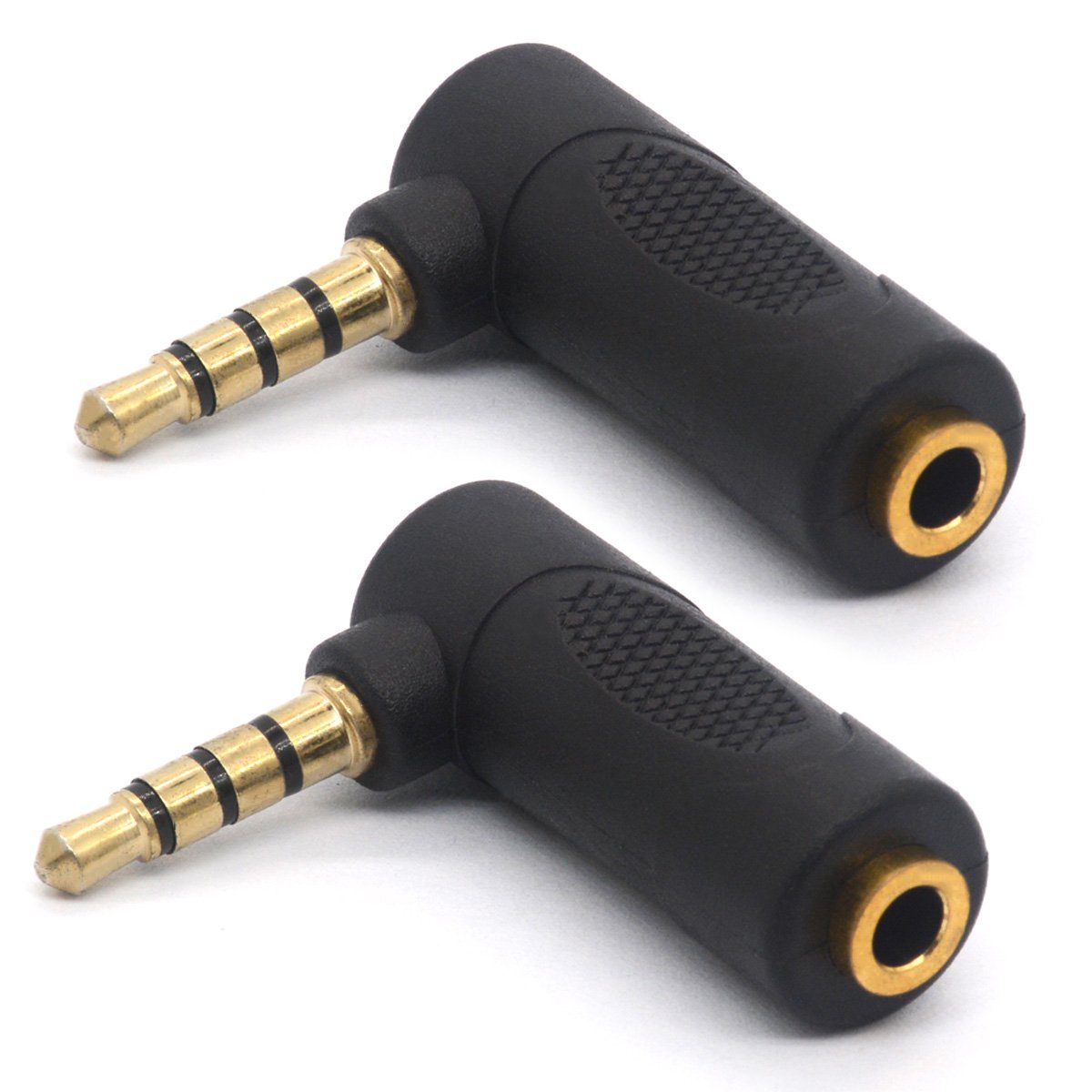 OpenII Gold Plated 3.5mm Headphone Adapters, Right Angle 3.5mm TRRS Male to Female AUX Connector 90 degree 4 Pole 1/8" Audio Adaptors (2 Pack)