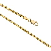 DIFINES 14k Real Yellow Gold Solid Rope Chain Necklace with Lobster Claw Clasp, Ideal GIfts for Women or Men