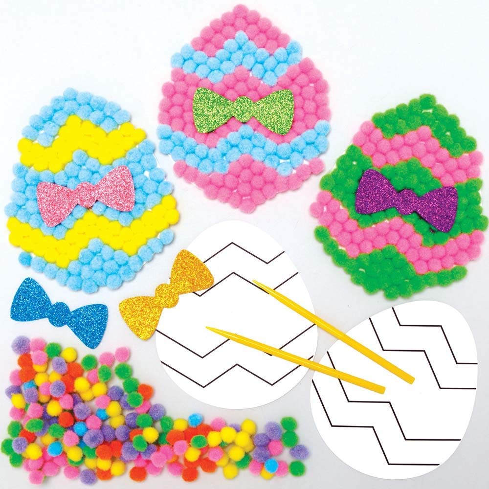 Baker Ross Chick Pom Pom Craft Set - Pack of 5, Self Adhesive Card with Colorful Pompoms for Kids Easter Craft (FC493)