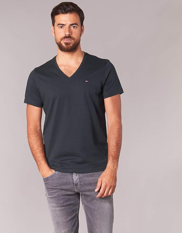 TJM ORIGINAL JERSEY V NECK TEE Hauts en tricot à manches courtes Homme, Noir (TOMMY BLACK), M
