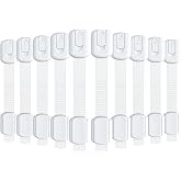 4our Kiddies 10 Pack Baby Proof Cabinet Locks, Child Safety Drawer Latch | Childproof Locks for Cupboards, Refrigerators &amp; Drawers; Adjustable Strap, No Drilling; Includes 6 Extra 3M Adhesives