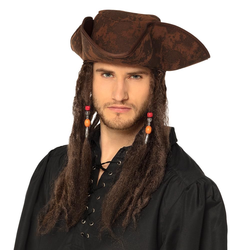 Boland Pirate Dirty Hat Joe - Brown with Rasta Braids, One Size, Perfect for Pirate-Themed Parties and Cosplay