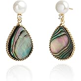 Handmade Teardrop Shell Dangle Earrings for Women, Pearls Sterling Silver Posts