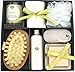 Earth & Sea Spa Essentials Bath Set-Soy Wax Candle, Cotton Bath Cloth, Exfoliating Sponge, Pumice Stone, Wooden Massager Brush, Salts, Bath Soap-Green Gift Set