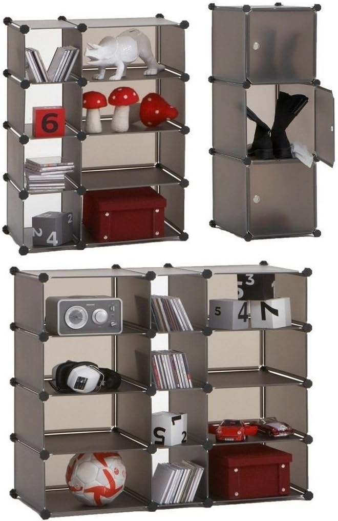LHS BOX 1 2 & 3 Interlocking Multipurpose Shoe Rack Storage Shelf Units a Transparent Anthracite Grey Colour With Steel Frame