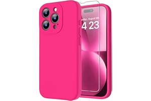 bicol Compatible with iPhone 15 Pro Max Case with Screen Protector,Enhanced Camera Lens Protection,Soft Liquid Silicone Protective Cover,Slim Fit Protective Phone Case 6.7" Hot Pink