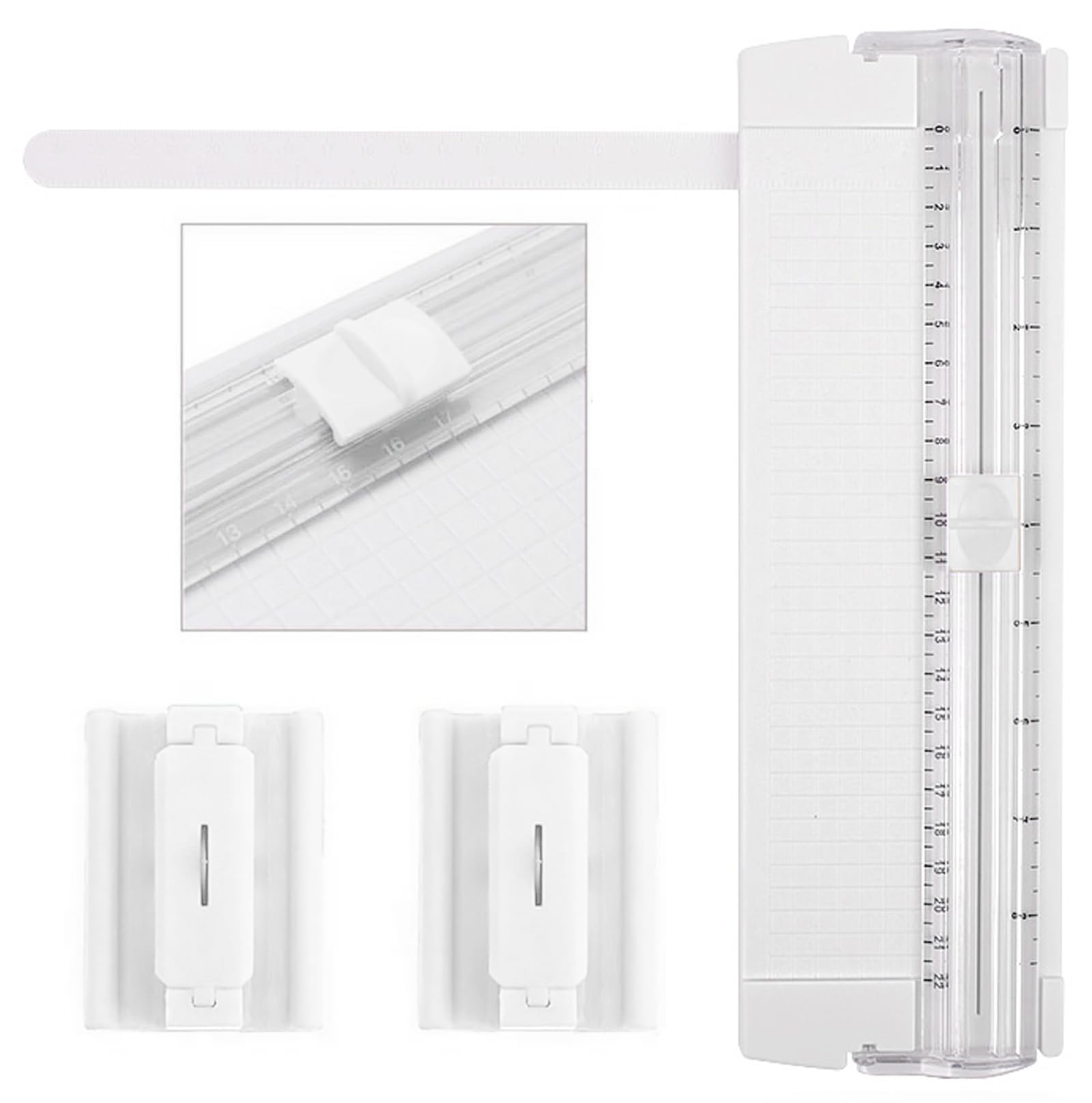 ペーパーカッター 裁断機 小型 2個替え刃付き A4 対応 スライドカッター 双方向 厚紙 写真 コーピー用紙 文房具 スケール定規が付属 (ホワイト)商品画像