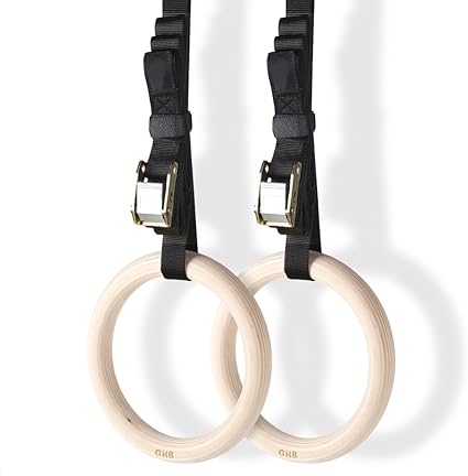Ghb Gym Ringe Holz Gymnastikringe Trainingsringe Mit Verstellbaren Buckles Straps Fur Fitness Training Amazon De Sport Freizeit